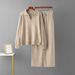 Women's Elegant Knitted Set European American Style Spring Autumn Loose Polo Collar Sweater Wide Leg Pants Two Piece Outfit_ecoleips.com