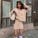 Soft Knit Cardigan & Skirt Set Women's Cozy Loungewear V-Neck Cropped Sweater Mini Skirt Autumn Casual Outfit_ecoleips.com