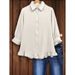 Women's Pleated Textured Shirt Ruffled Hem Button Cuffs Three Quarter Sleeves Large Stock Available Export Style_ecoleips.com
