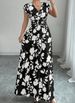 Short-sleeved Lace-up Dress, New Printed V-neck Long Dress, Cross-border Summer Waist Women's Clothing_ecoleips.com