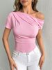 Pure Wind Oblique Shoulder Short-sleeved T-shirt Women's Summer Design Sense Slim-fit Off-shoulder Clothing Looks Thin_ecoleips.com