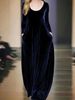 Modest Abaya Dress/Muslim Dress Women Elegant French Velvet Dress With Long Sleeves & Flowy Hem - Soft Round Neck A-Line Formal Gown_ecoleips.com