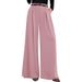 High-Waisted Wide Leg Dress Pants - Flowy Polyester Office Trousers With Pockets For Women (Black/Grey/Beige/Caramel/Pink/Navy, S-XXL)_ecoleips.com