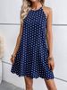 Mini Dress Spring Summer Women Navy Blue Polka Dot Halter Neck Casual Chic Cute Vacation Beach Daily Date Dress_ecoleips.com