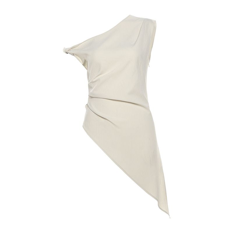 Women's Asymmetrical One-Shoulder Longline T-Shirt - Solid Color Streetwear Top With Ruching Detail Premium Poly-Spandex Blend_ecoleips.com