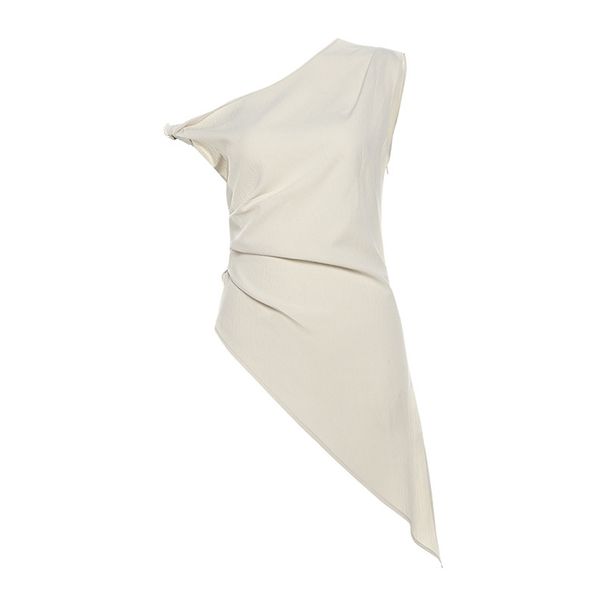 Women's Asymmetrical One-Shoulder Longline T-Shirt - Solid Color Streetwear Top With Ruching Detail Premium Poly-Spandex Blend_ecoleips.com