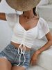 Summer New Product Temperament Short Sleeved Chiffon Top Low Cut Sexy Drawstring Strap Slim Fit Base Shirt_ecoleips.com