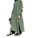 Women's Solid Color Long Suit Casual Fashionable round Neck Puff Sleeve Loose Fit Clothing with Gold Buckle Pocket_ecoleips.com