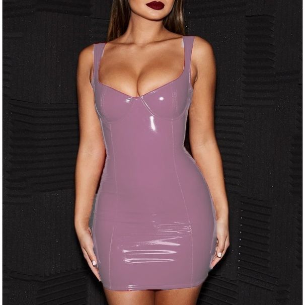 Women's Clothing Sexy Solid Color PU Leather Tight Hip Dress Miniskirt_ecoleips.com