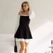 2026 Spring/Summer New European American Cross-Border High-End Classic Black And White A-Line Dress With Off-Shoulder_ecoleips.com