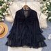 Women's French Style Lace Blouse Red Bow Long Sleeve Loose Fit Elegant Top for Spring Autumn Youthful Gentle Fashion_ecoleips.com