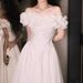 Engagement Evening High-End Light Luxury Niche Adult Ceremony French Style Socialite Banquet Robe Certificate White_ecoleips.com