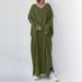 Women's Clothing Casual Long Sleeve V-Neck Swing Dress - Cotton Blend Flowy Maxi Dress For Everyday Comfort (Gray/Black/Army Green, Sizes M-5XL)_ecoleips.com
