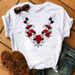 Women's Summer Fashion Rose Flower Music Note Short Sleeve T-Shirt_ecoleips.com