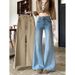 Spring New Straight-leg Micro-flared Denim Pants For Women, Washed Design With A Vintage Distressed Look, Wide-leg_ecoleips.com