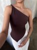 2025 New Fashionable Casual Women's T-Shirt Solid Color Single Shoulder Asymmetrical Slim Fit Top One-Piece Neck_ecoleips.com