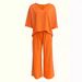 Audday 2024 Fashion Stand-Up V-Neck Batwing Sleeve Top And Casual Pants Set_ecoleips.com
