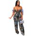 Women's Clothing Printed Oil Painting Pattern Tie Drawstring Multi Pocket Pants Suit_ecoleips.com