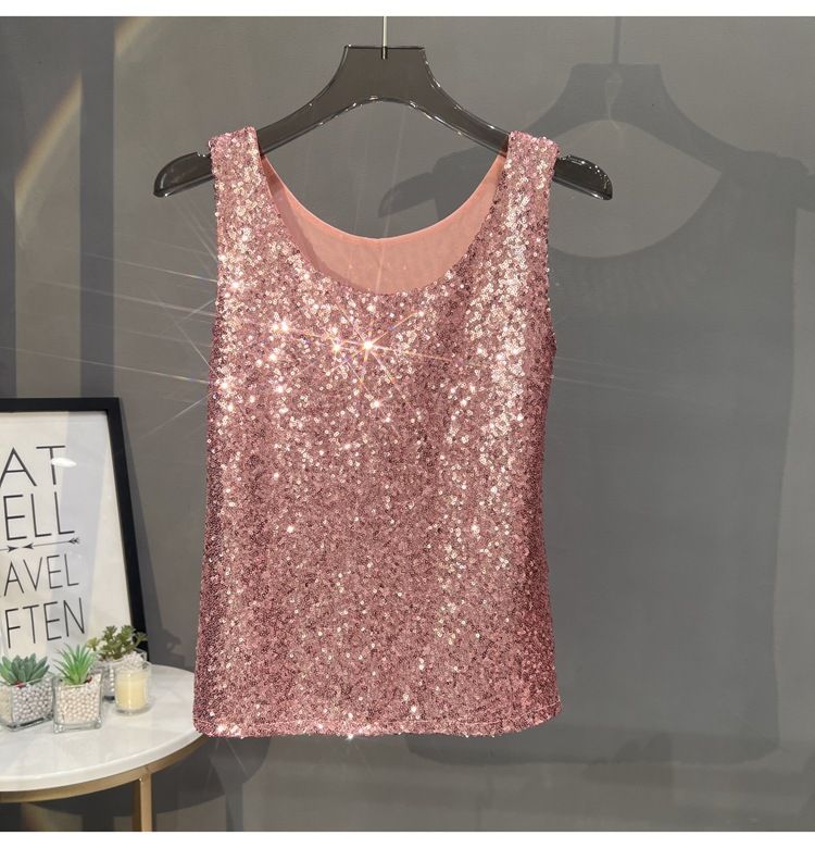 New Women's Clothing Sexy Women's Suit With Sequined Vest Undershirt And Sparkling Mesh Top Glittering Form-Fitting Party Outfit_ecoleips.com