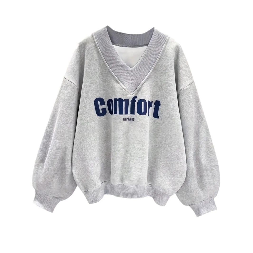 Trendy Oversized Letter Print Sweatshirt – Drop Shoulder Long Sleeve Pullover For Women (Light Gray, XS-XXL)_ecoleips.com