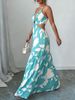 Women Maxi Dress Spaghetti Strap V Neck Cutout Waist Ring Floral Tiered Dress Boho Spring Summer Beach Vacation Flowy Dress_ecoleips.com
