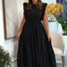 Women's Clothing New Black Full Body Flash Hot Diamond Small Flying Sleeve Waist Ruffle Long Skirt_ecoleips.com
