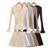 AP23249-23 Autumn New European And American Style Elastic Ribbed V-neck Long-sleeve Knit Cardigan Pleated Skirt Set_ecoleips.com