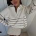 Retro Color-Block Striped Knit Sweater – Oversized Pullover With Half-Zip & Collar, Cotton Blend Casual Top For Women & Men_ecoleips.com