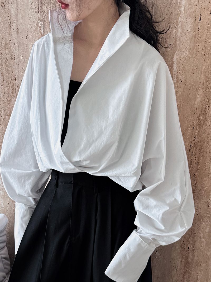 Women's Oversized Batwing Sleeve Shirt - Australian Cotton Relaxed V-Neck Tunic Top For Casual & Office Wear_ecoleips.com