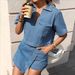 K New V-neck Short Sleeved Loose Irregular Denim Suit For Women_ecoleips.com