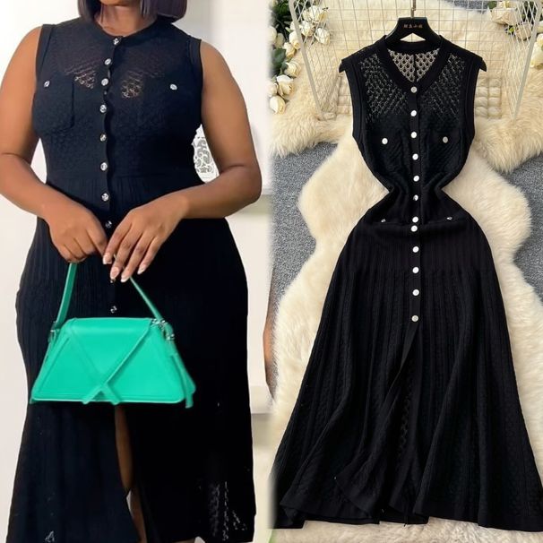 YuooMuoo Brand Fashion Single-breasted Knitted Summer Dress Women Vintage Pockets A-line Long Shirt Dress Chic Vacation Robes_ecoleips.com