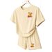 Women's Cute Casual Two Piece Set Bear Print Short Sleeve Top And Shorts Summer Outfit Can Be Worn at Home Or out_ecoleips.com