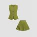 Women's Minimalist Commuter Two-Piece Set Sleeveless Vest & Short Skirt Modern Office Wear High-End Solid Color Short Length_ecoleips.com