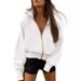Women's Clothing Women's Zipper Hooded Long Sleeve Cropped Sweatshirt Wool Hooded Jacket Fashion Autumn And Winter_ecoleips.com