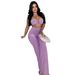Women's Clothing Summer Hot Sale Decorative Buckle Solid Color Sexy Halter Neck Two Piece Set_ecoleips.com