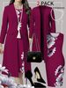 Women's Slimming Floral Print Long Cardigan Two Piece Set Bodycon Dress Round Neck Sleeveless Coat_ecoleips.com