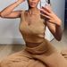 Women's Sexy Crop Top & Flared Pants Set - Soft Knit Fuzzy Sweater Vest High Waist Lounge Pants Two Piece Outfit (White, Khaki, Blue, Pink) S/M/L/XL_ecoleips.com