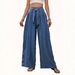 European And American Style Women's Solid Color High Waist Wide Leg Pants Casual Tie Waist Vacation Trousers_ecoleips.com