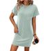 Women's Casual Twist-Front Short Sleeve Dress With Pockets - Color Block Summer Dress With Flattering Fit_ecoleips.com