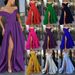 Women's Clothing New Sexy Elegant Noble Satin Solid Color Deep V Dress Evening Dress_ecoleips.com