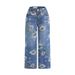 Women's Printed Denim Straight Leg Wide Leg Pants Cotton Bohemian Casual Spring Autumn Fashion Outerwear_ecoleips.com