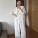 Old Money Style Suit Women's Summer New Fashion Sun Protection White Cotton Linen Shirt High-end Feel Wide-leg Pants_ecoleips.com