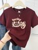 Women's Clothing Cute Cartoon Print Short Sleeve T-Shirt Wine Red Cotton Summer Fashion Top New_ecoleips.com
