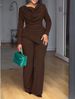 Women's Clothing Fitted Top & Flare Pants Set – Long-Sleeve Fall Outfit (S-5XL, Polyester-Spandex Blend, Wrinkle-Resistant, Casual & Elegant)_ecoleips.com