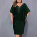 Women's Fashionable Trendy Solid Color V Neck Mid Sleeve Casual Dress Plus Size Summer_ecoleips.com