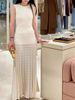 Pearls Decorated Women Round Neck Sleeveless Splicing Knitted Sweater Dress Elegant Or Short Knitted 2025 Spring New Women P8QA_ecoleips.com