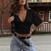 Cross-border European And American 2026 New Solid Color Pure Cotton Deep V-neck Pleated Waist-cinching_ecoleips.com