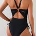 New Women's Black One Piece Swimsuit with Tummy Control Full Coverage Metal Forged Texture And Bust Support 2026_ecoleips.com
