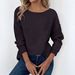 Solid Color Rib Fabric Long-Sleeved T-Shirt Spring, Autumn And Winter Three Seasons Women's Clothing Casual Loose Top_ecoleips.com