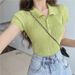 Women's Clothing Short Thin Knitted T Shirt Women's Summer Slim Polo Shirt Black Top Short Sleeved Bottoming Shirt_ecoleips.com